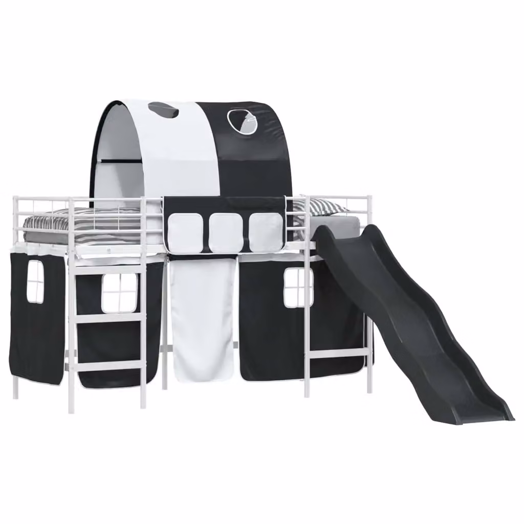 vidaXL Letto a castello moderno per bambini in metallo con struttura a casetta e scala, Bianco e Nero, 90 x 190 cm – 2