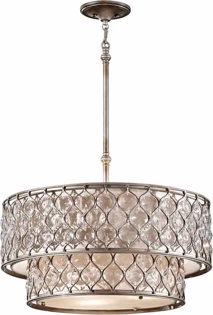 Lampadario a soffitto contemporaneo Feiss Lucia in acciaio argento brunito e cristallo con 6 luci E27