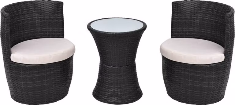 Set da Bistrot 3 pz con Cuscini in Polyrattan Nero