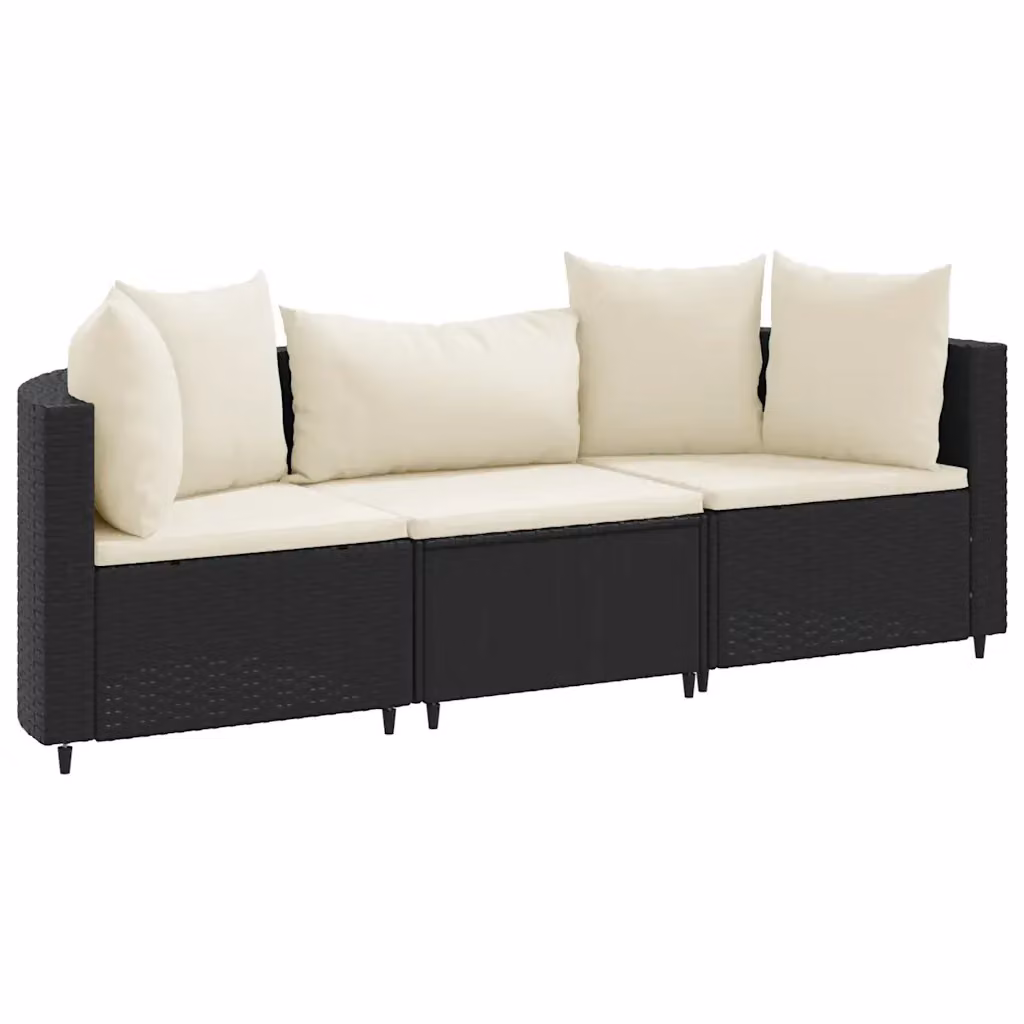 vidaXL Set Divani da Giardino 3 pz Moderno con Cuscini in Polyrattan e Struttura in Acciaio Nero – 2