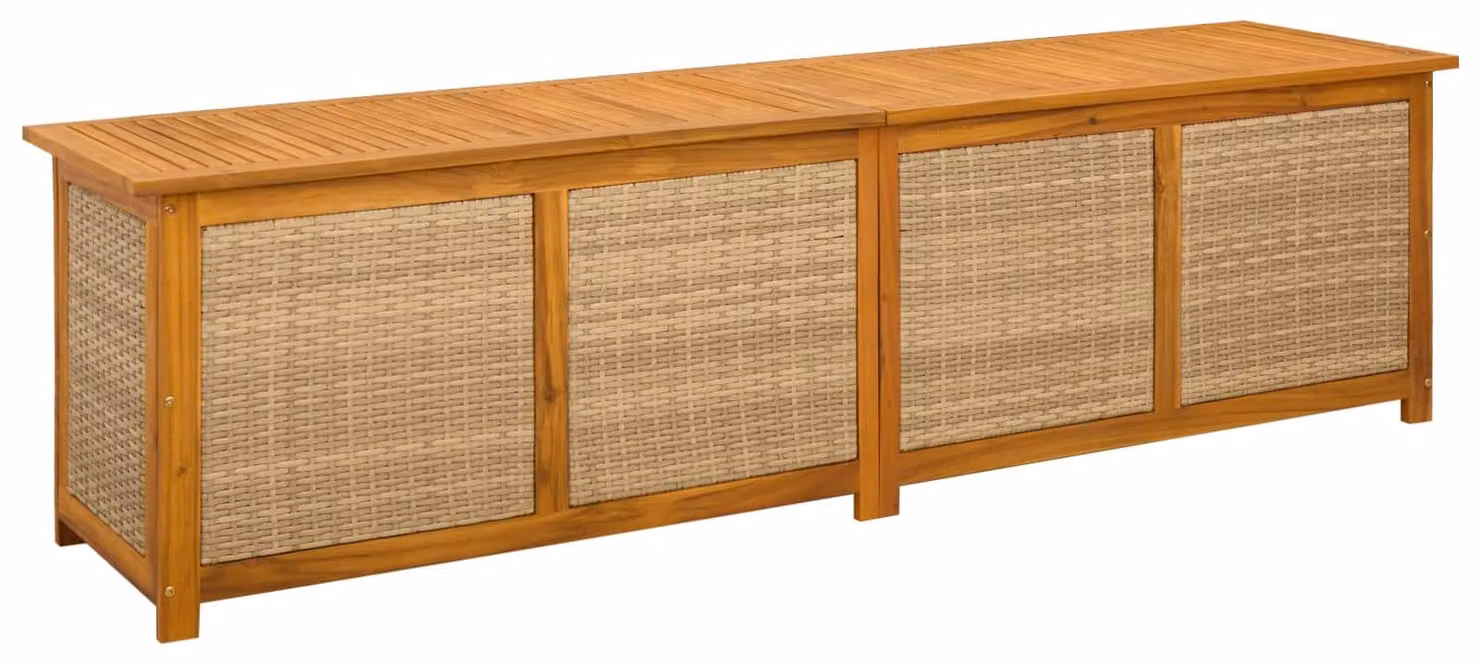 Contenitore da giardino in legno massello di acacia, capacità 185 litri, dimensioni 200 x 50 x 56 cm, colore beige