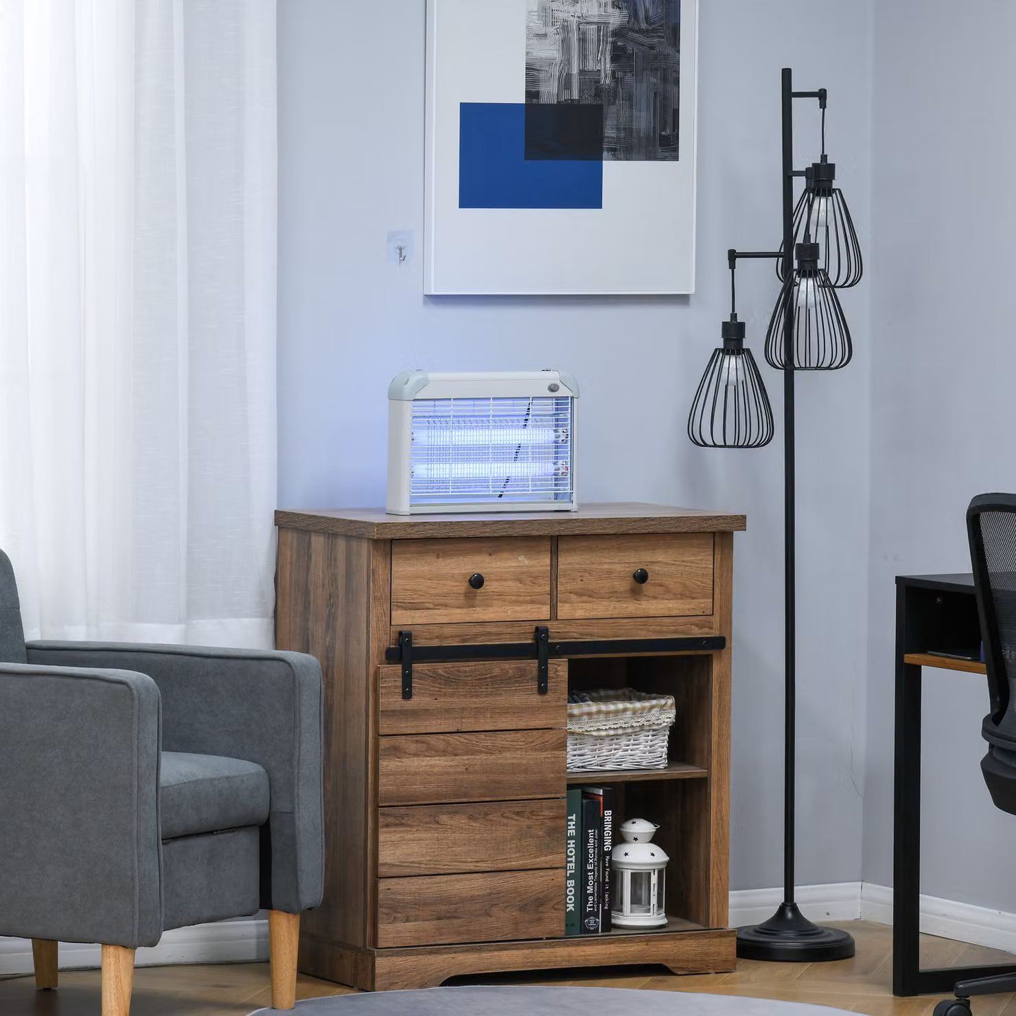 Elettroinsetticida Outsunny con Lampada Antizanzare LED 20W per Interni ed Esterni, Grigio e Bianco – 2