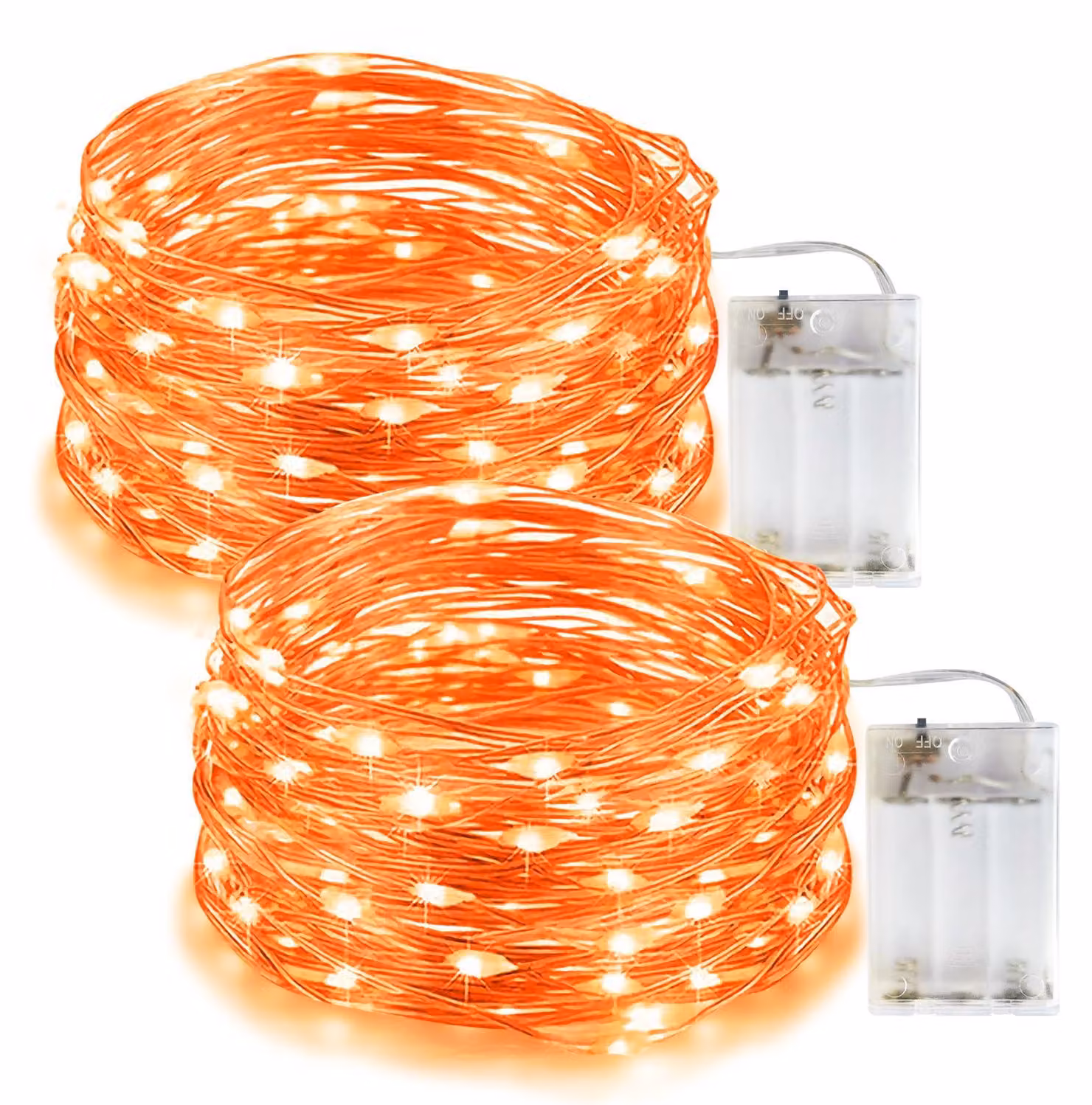Catena luminosa a LED, arancione, 5 metri, 50 LED, grado di protezione IP65 (resistente all'acqua), confezione da 2 pezzi