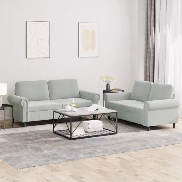 Set di Divani 2 pz con Cuscini Grigio Chiaro in Velluto 3202210