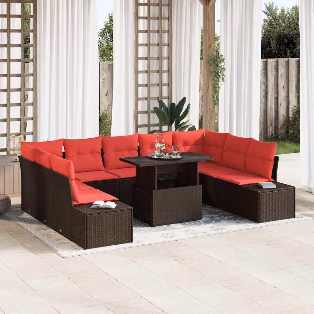Maison Exclusive - Set di divani da giardino, 10 pezzi, color marrone, in rattan sintetico