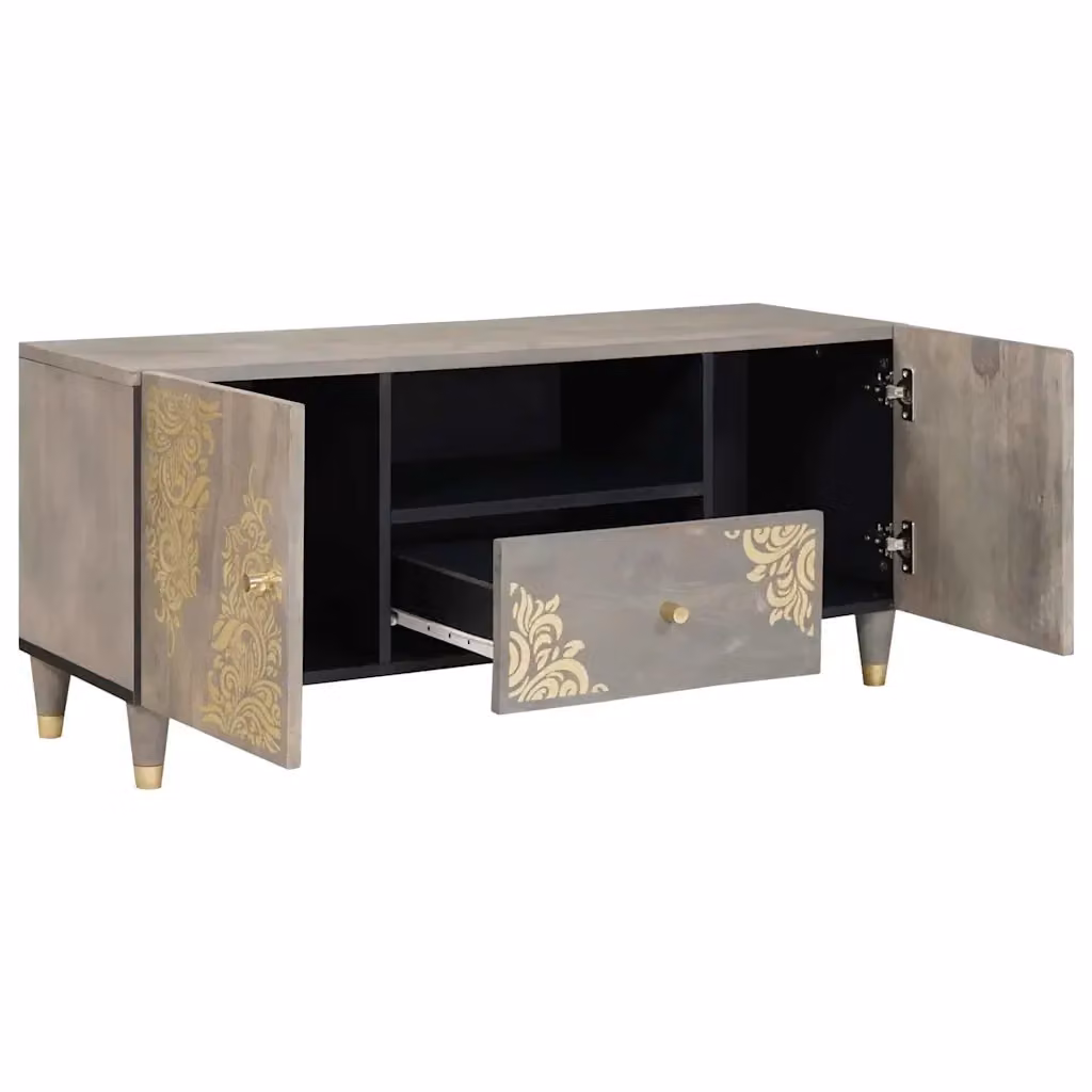 Mobile TV moderno vidaXL in legno di mango massello grigio L: 105 cm, P: 33 cm, H: 46 cm – 2