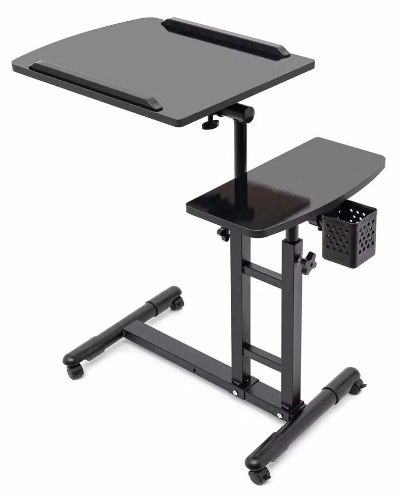 Scrivania regolabile in altezza per stare in piedi - Scrivania per laptop - Regolabile in altezza - Con rotelle - Piano del tavolo diviso e inclinabile - Regolazione dell'altezza manuale - Colore: nero