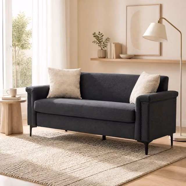 Divano a 2 posti Mivray in stile scandinavo rivestito in tessuto grigio con cuscini inclusi, L: 172 cm, H: 73,5 cm