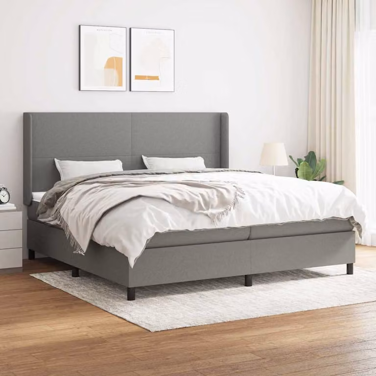 vidaXL Giroletto a Molle con Materasso Ibrido in Tessuto Grigio e Bianco L/P/H: 200 x 200 x 25 cm