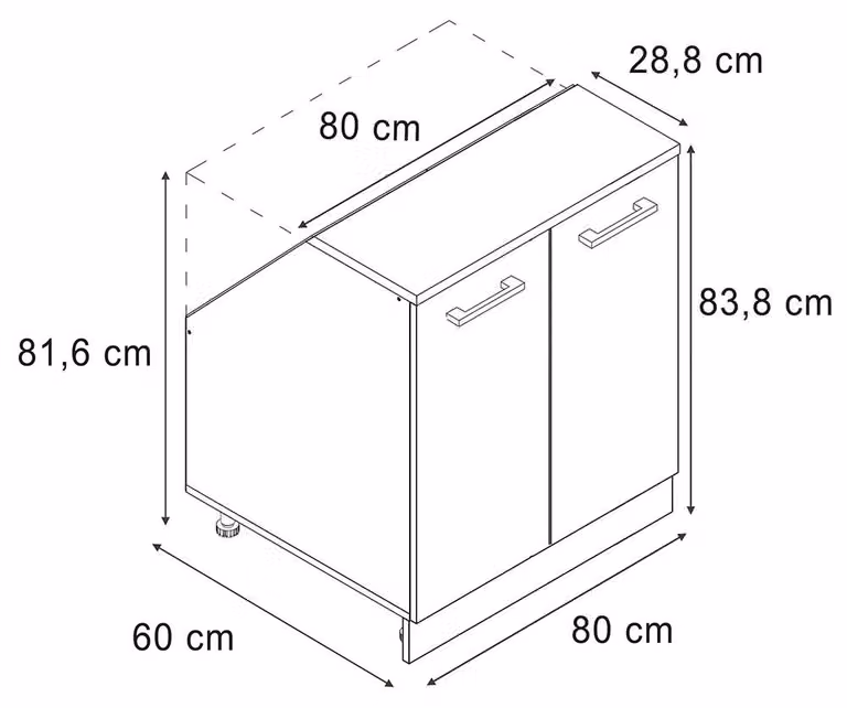 Mobile cucina sottotetto Vicco R-Line Rovere dorato 80 cm con 2 porte, corpio 60 cm profondità, Model 60080