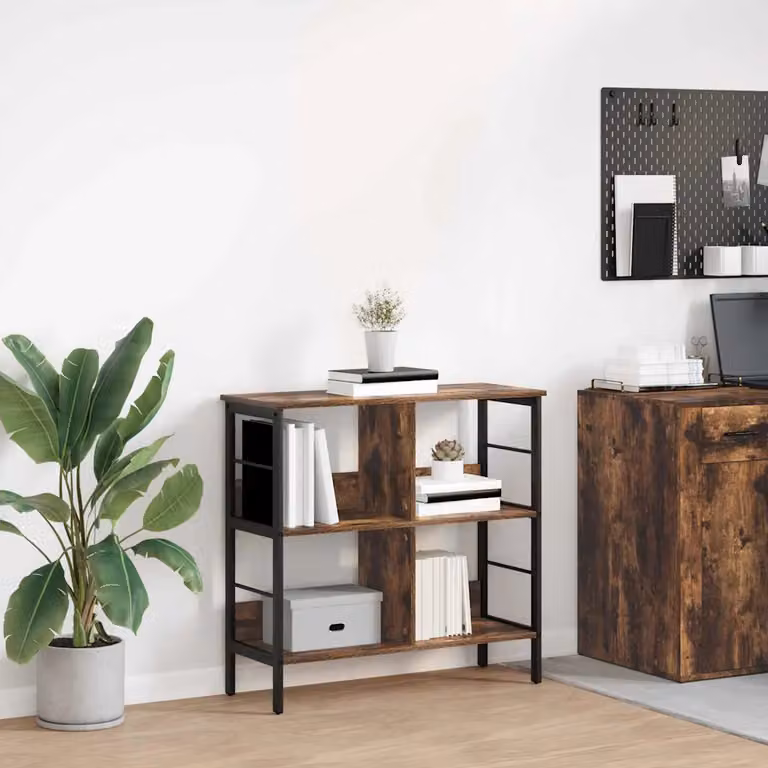 Libreria industriale vidaXL a 4 livelli in legno e metallo, colore marrone, L 82 cm x P 32 cm x H 79 cm