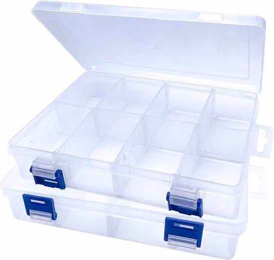 Scatola portaoggetti trasparente a 2 scomparti - Scomparti regolabili - 8 scomparti - Organizer in plastica per gioielli, viti e accessori