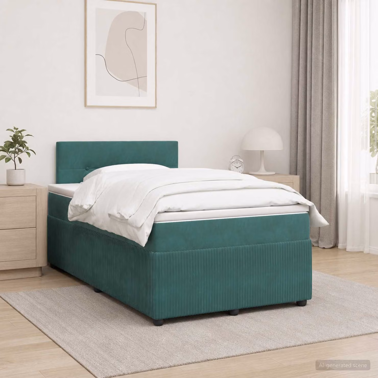 Letto box spring con materasso vidaXL in velluto verde e bianco, L/P: 120 x 200 cm