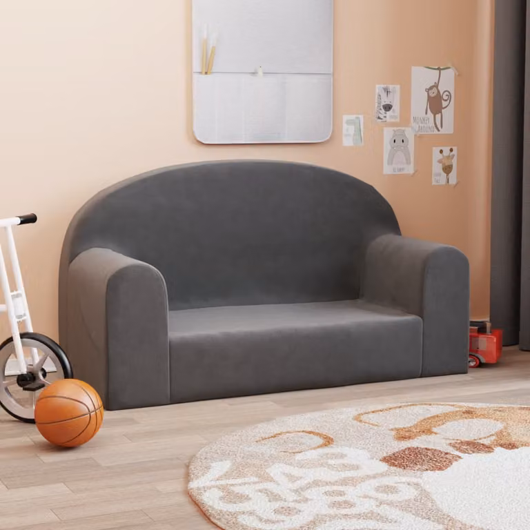 vidaXL Divano per Bambini a 2 Posti Antracite in Morbido Peluche L: 84 cm, P: 34 cm, H: 45 cm