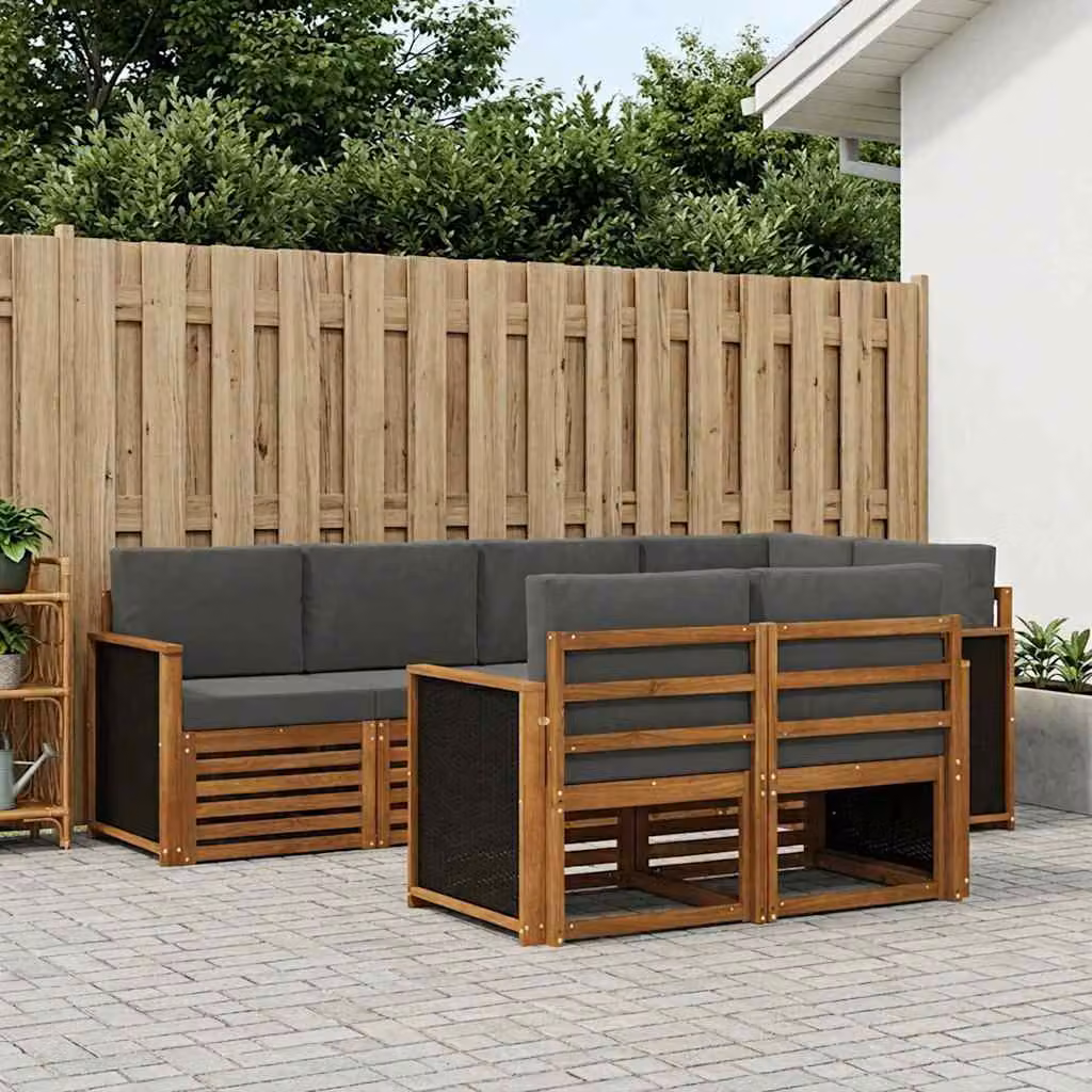 Set di divani da esterno vidaXL a forma di L in legno di acacia con cuscini, beige e antracite