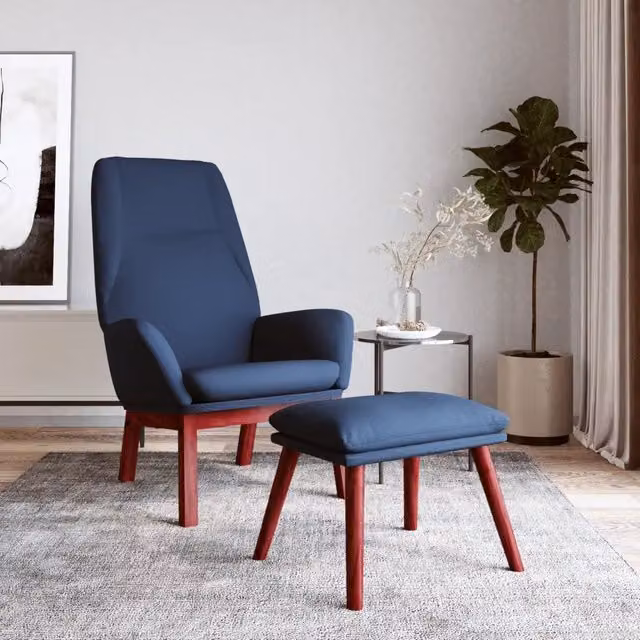 Poltrona Relax con Poggiapiedi vidaXL in Tessuto Blu con Struttura in Metallo e Legno