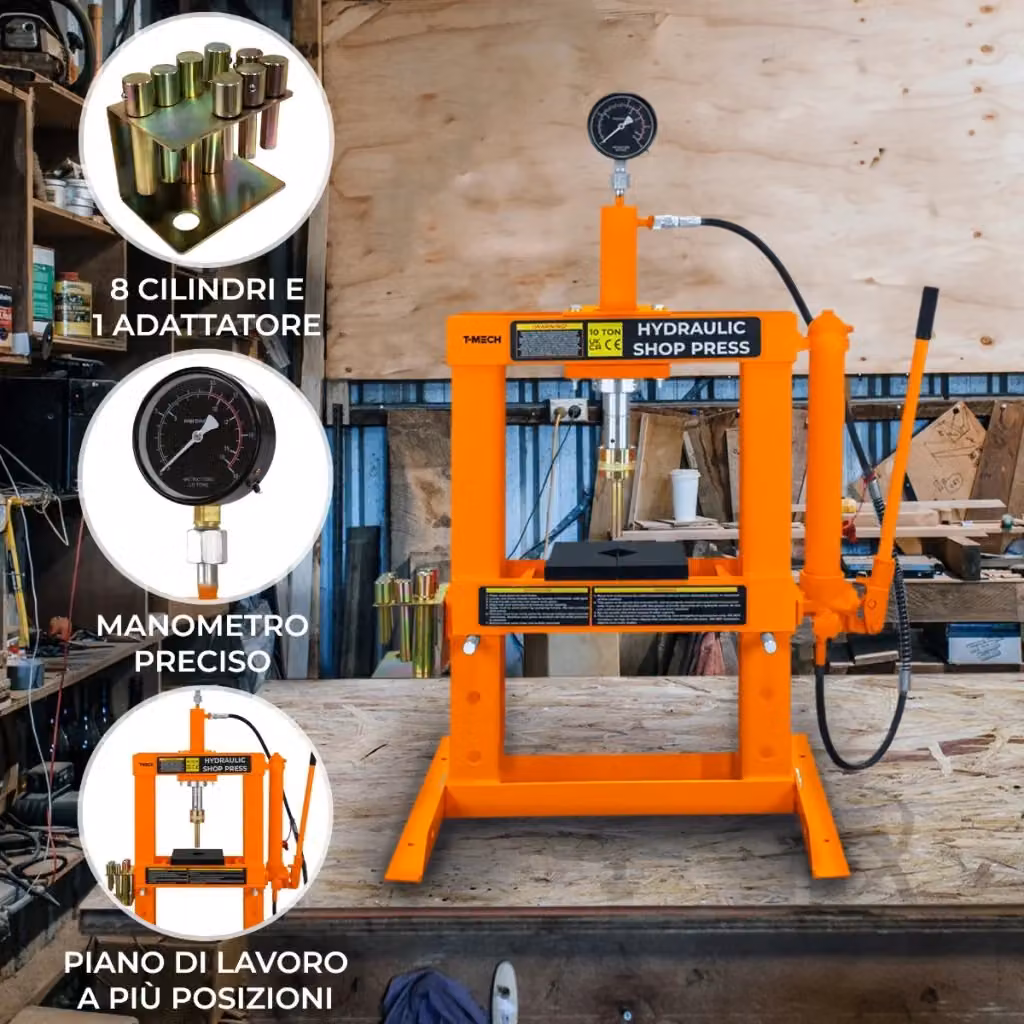 Pressa idraulica da banco Monster Shop da 10 tonnellate in acciaio arancione con manometro – 2
