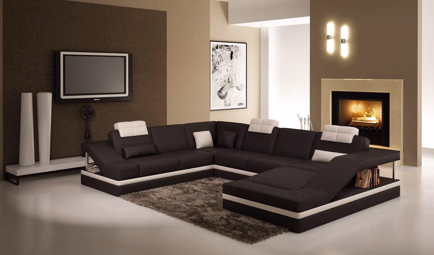 Moderne Wohnzimmer Ecksofa Wohnlandschaft Big XXL Leder Sofa Couch Form Sofas