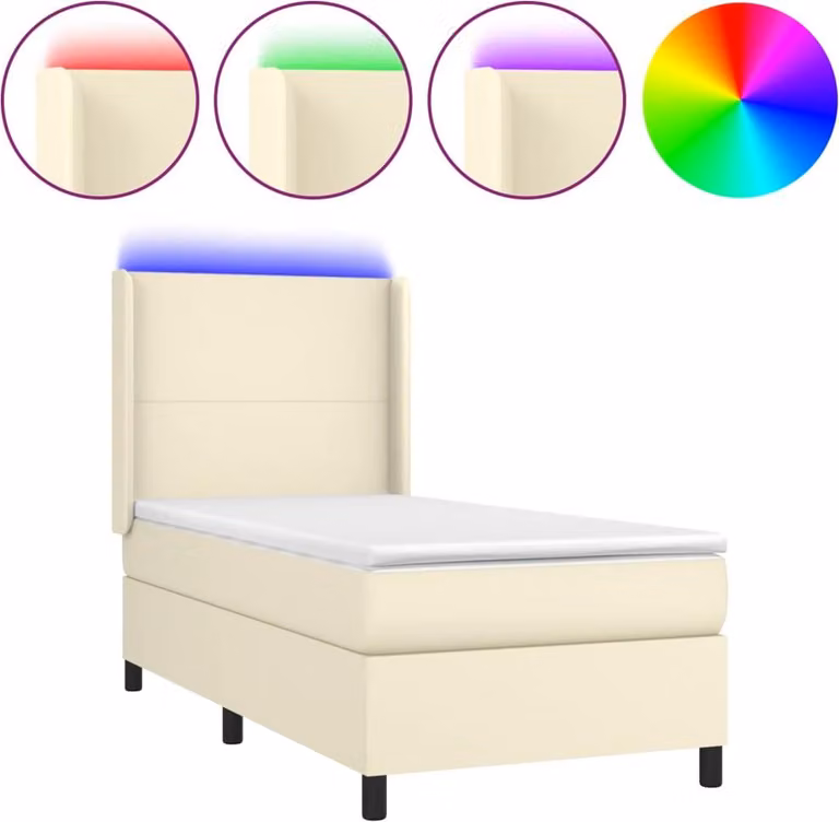 Giroletto a Molle con Materasso e LED Crema 80x200cm Pelle finta