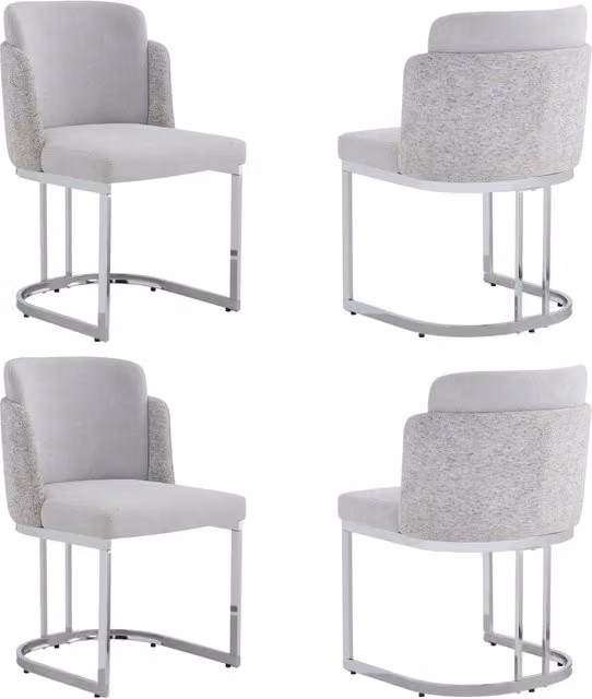 Set di 4 Sedie da Pranzo in Tessuto Chenille Grigio Chiaro con Gambe in Metallo Galvanizzato Argento