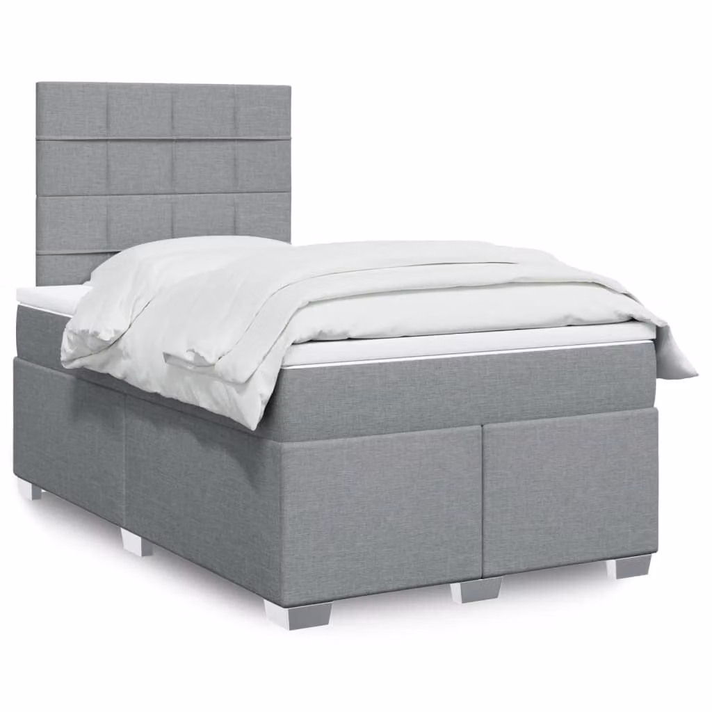 vidaXL Giroletto a Molle con Materasso Ibrido in Tessuto Grigio e Bianco L/P/H: 120 x 200 x 150,5 cm