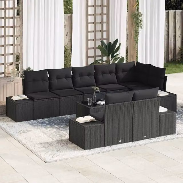 Set Divano da Giardino 9 pz Nero Poly Rattan 3355792