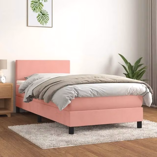 Giroletto a Molle con Materasso-Struttura Letto Rosa 90x190 cm in Velluto 808132