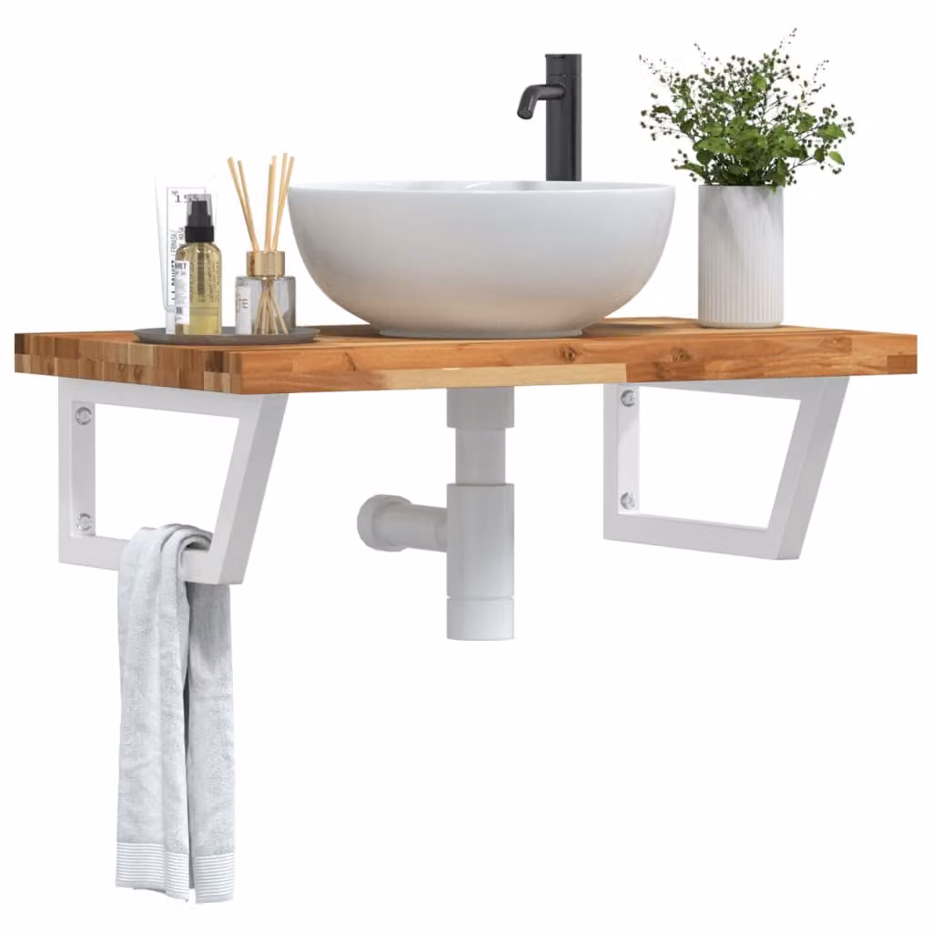 vidaXL Ripiano a Parete per Lavabo in Accacia e Metallo, Bianco e Marrone