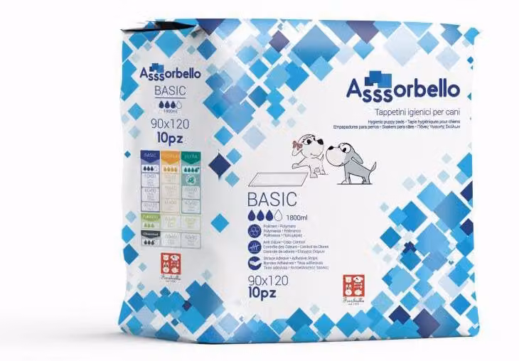 60 tappetini igienici Assorbello Basic, dimensioni 90x120 cm, per cani - 6 confezioni da 10 pezzi