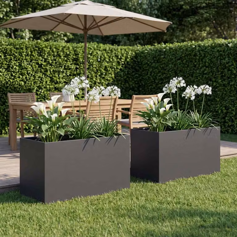Set di 2 vasi da giardino vidaXL in metallo nero H: 80 cm, L: 50 cm, P: 50 cm
