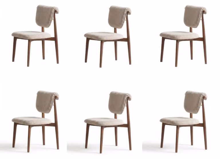 Set di sedie da pranzo moderne, beige, in legno massello, imbottite