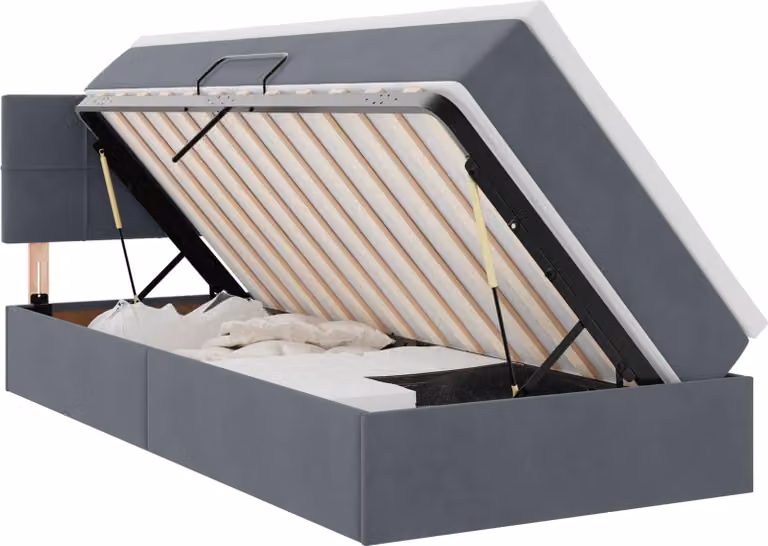 Letto con contenitore LED e materasso Grigio Scuro 90 x 200 cm