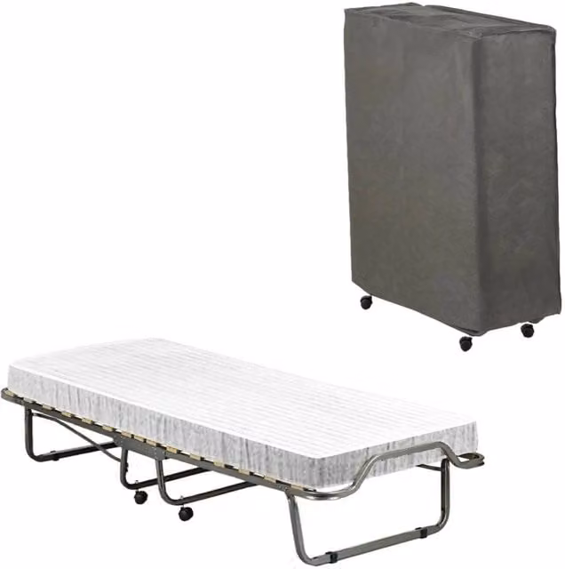 Letto pieghevole con materasso in schiuma Talamo Italia, struttura in metallo e doghe in legno, Bianco – 1
