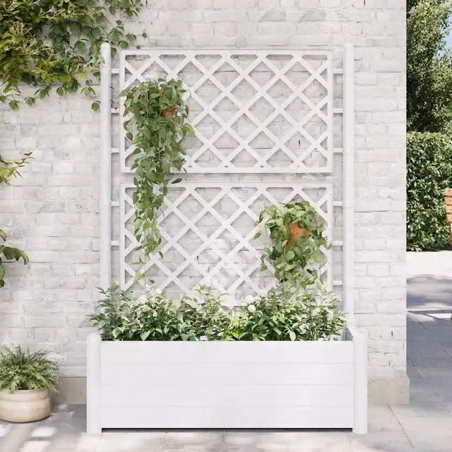 Fioriera da giardino con graticcio per piante rampicanti Design Mania, colore bianco, L 100 cm x P 43 cm x H 142 cm – 1