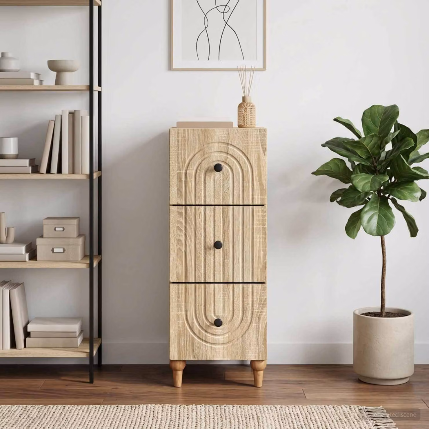 Carrello mobile con cassetti vidaXL in legno e metallo, colore beige e marrone, L/P/H: 33 x 34,5 x 90 cm