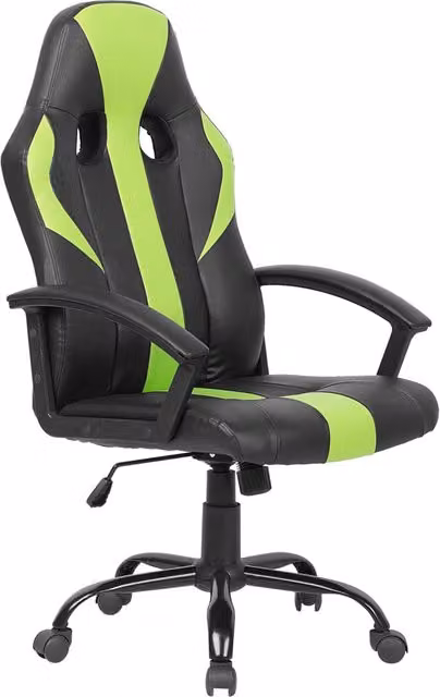 Sedia da gaming BELIANI in ecopelle nera e verde con funzione di inclinazione, rotazione a 360 gradi e braccioli, L/P/H: 62 x 62 x 122 cm – 1