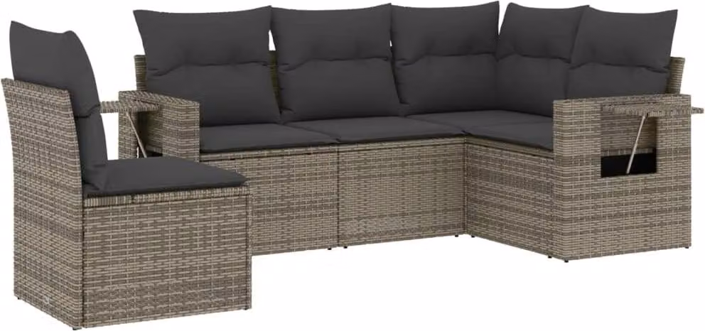 Set Divani da Giardino 5 pz con Cuscini Grigio in Polyrattan