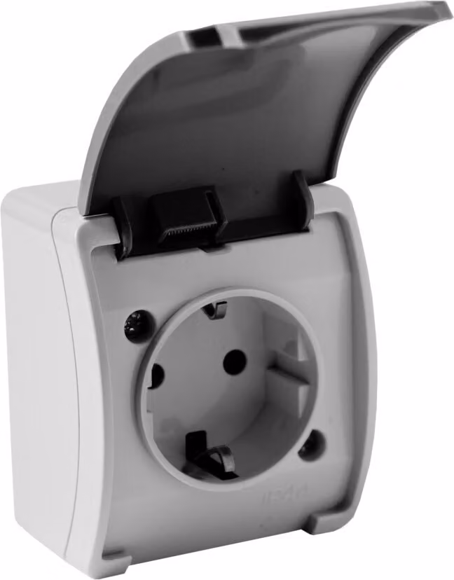 Prese a muro IP44 Presa Schuko + coperchio a cerniera grigio/antracite 181-08 DV