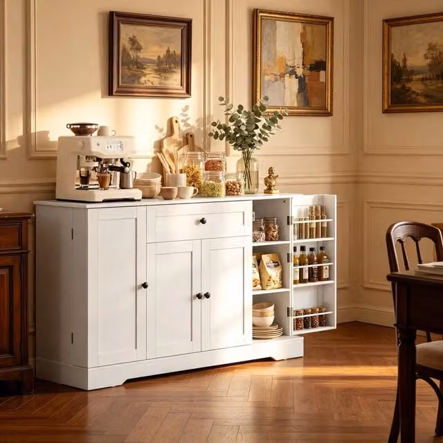 Credenza da cucina con 1 cassetto, 4 ante con chiusura ammortizzata, ripiani e regolatori di porta regolabili