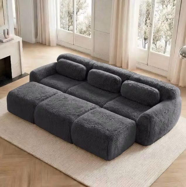 Divano modulare senza struttura in tessuto plush grigio