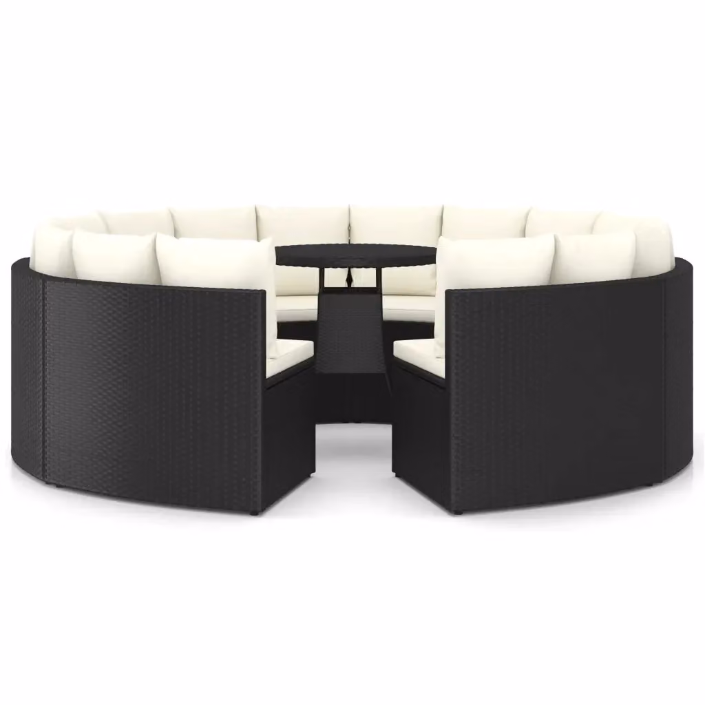 Set da giardino moderno vidaXL composto da 9 pezzi con divani a forma di U, elementi angolari, tavolino da caffè e cuscini in bianco e nero con struttura in metallo e rattan – 2