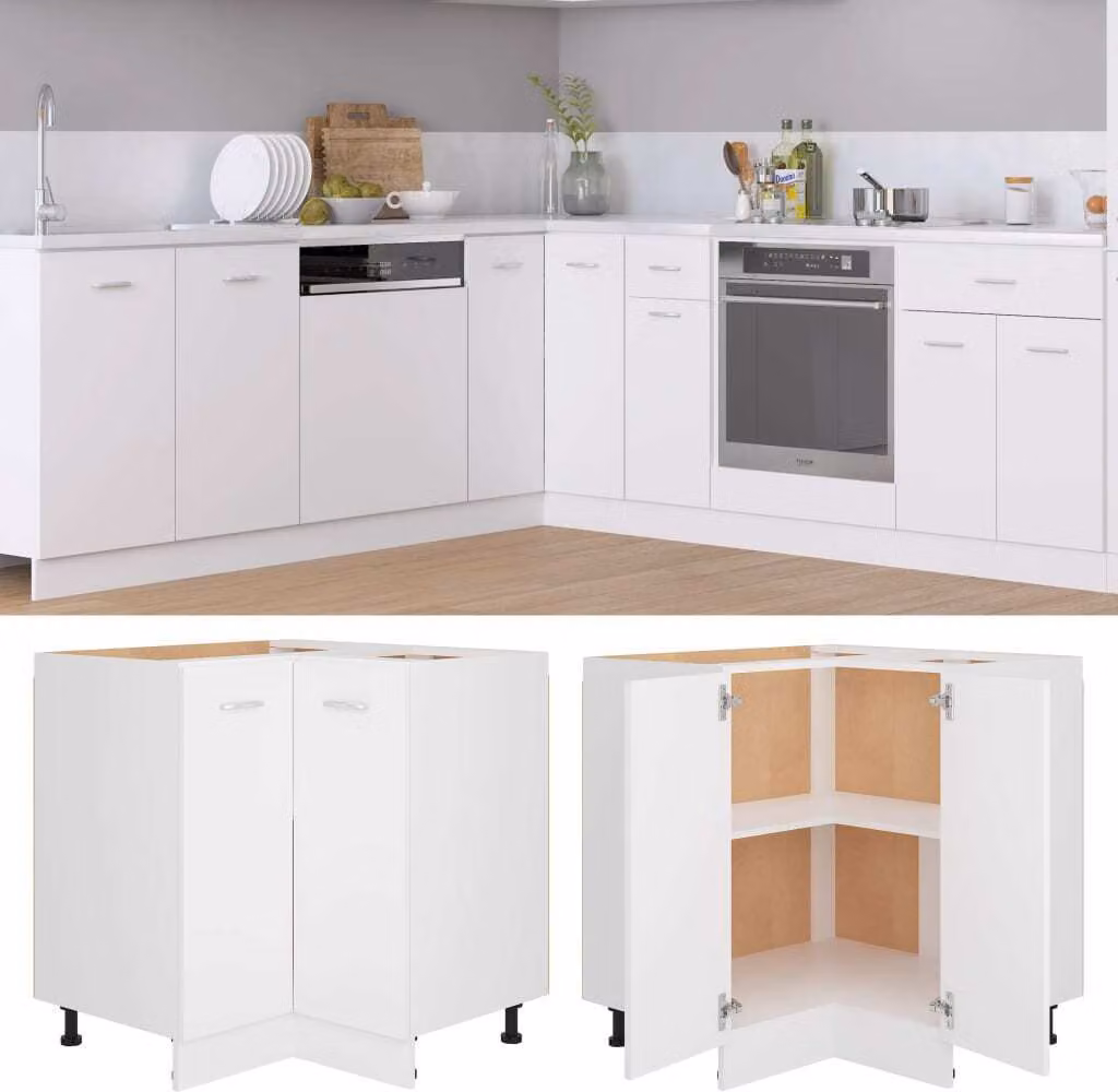 The Living Store Base ad angolo Bianco 75,5x75,5x80,5 cm Materiale a base di legno