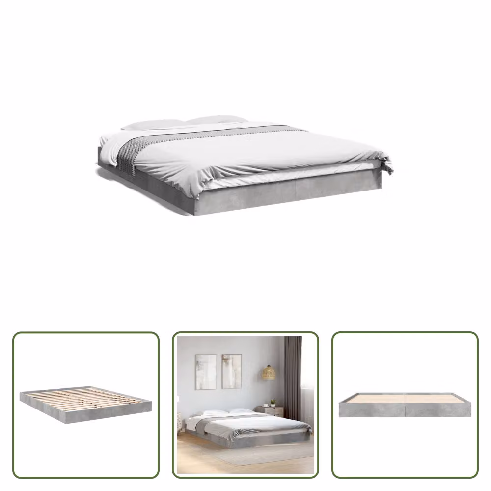 The Living Store Struttura per letto in cemento grigio 160x200 cm materiale a base di legno