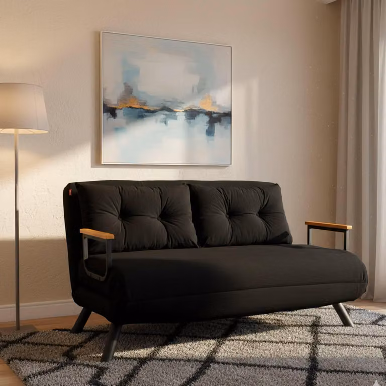 Calvin - Divano Letto 2 Posti, 133x78 cm Nero, Contenitore