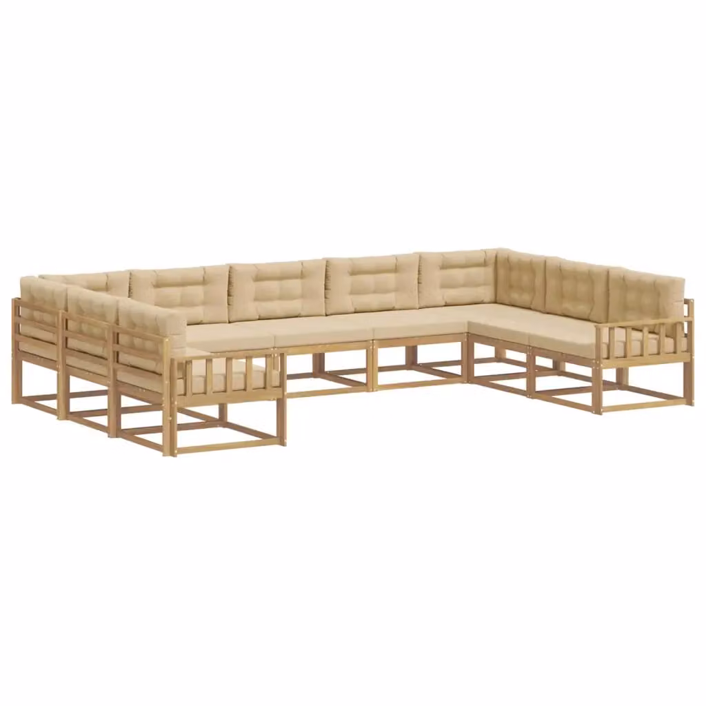 Set di divani da esterno a L vidaXL in legno di acacia con cuscini Bianco e Beige – 2