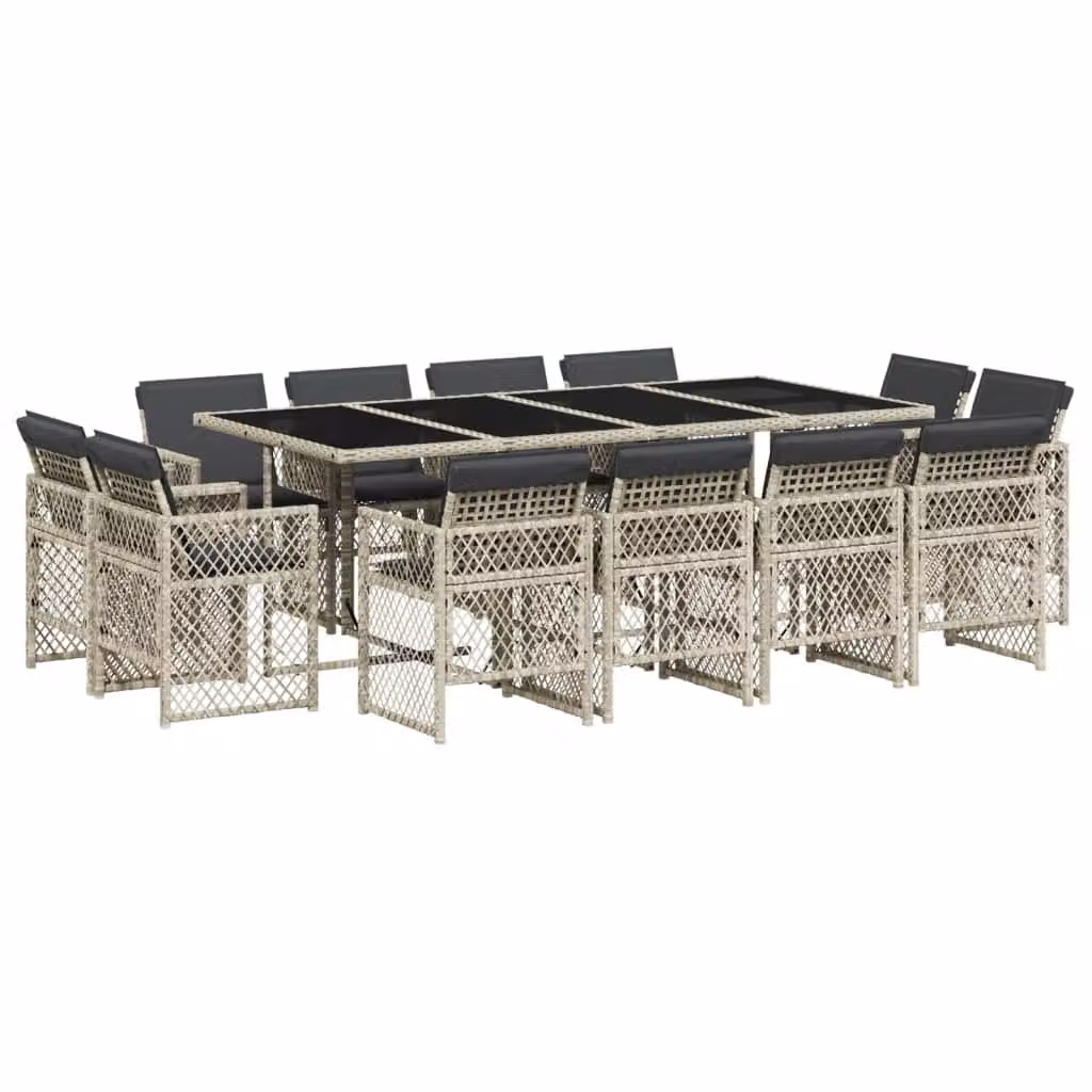Set da Pranzo da Giardino 13pz con Cuscini Grigio in Polyrattan