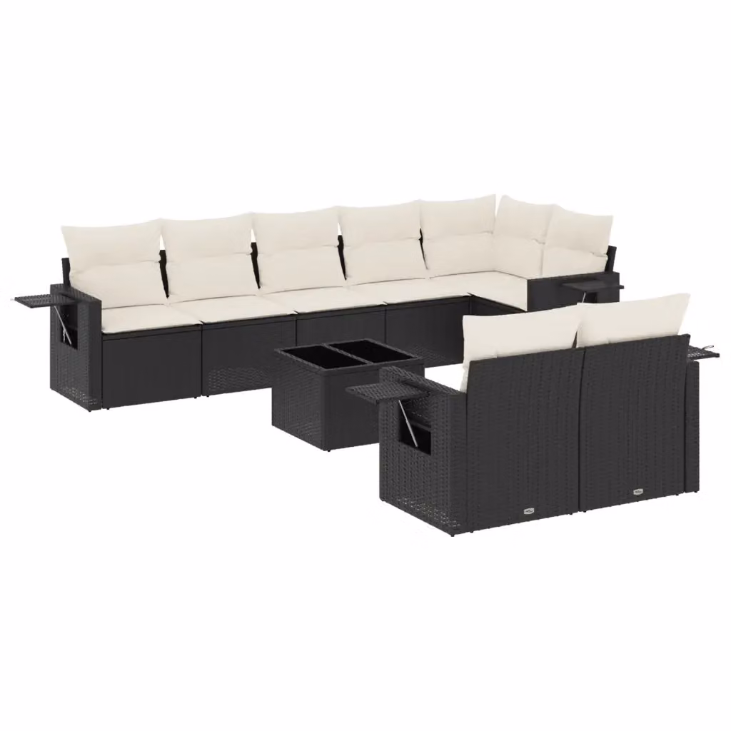 vidaXL Set Divani da Giardino a L 9 pz con Cuscini e Tavolino, Polyrattan e Metallo, Nero e Bianco – 2
