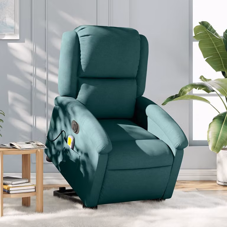 vidaXL Poltrona Alzapersona Elettrica con Massaggio Verde in Tessuto