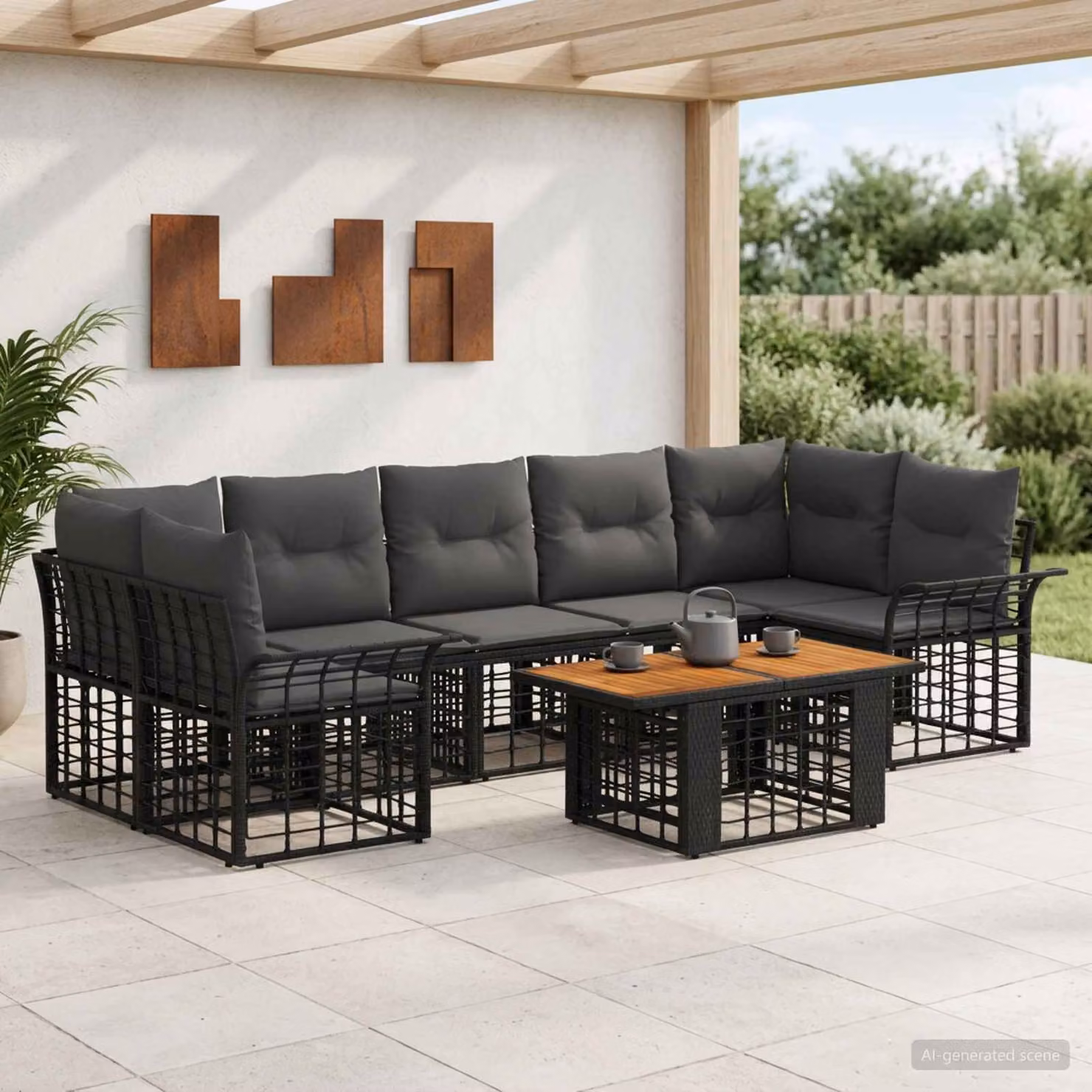 Set Divano da Giardino vidaXL 8 Pezzi in Polyrattan con Cuscini, Nero e Grigio scuro