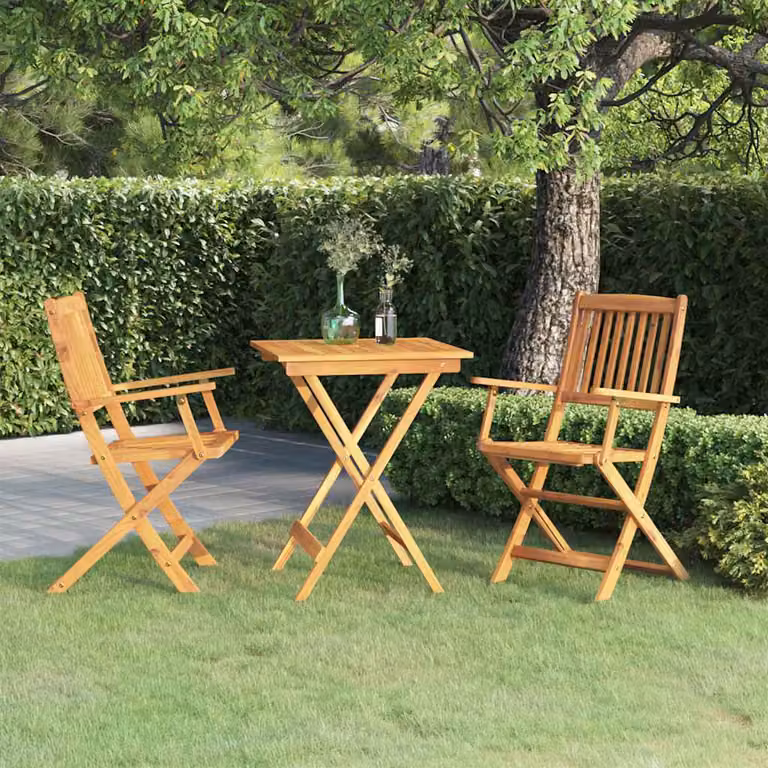 Set da pranzo da giardino vidaXL in legno di acacia marrone, composto da 3 pezzi pieghevoli
